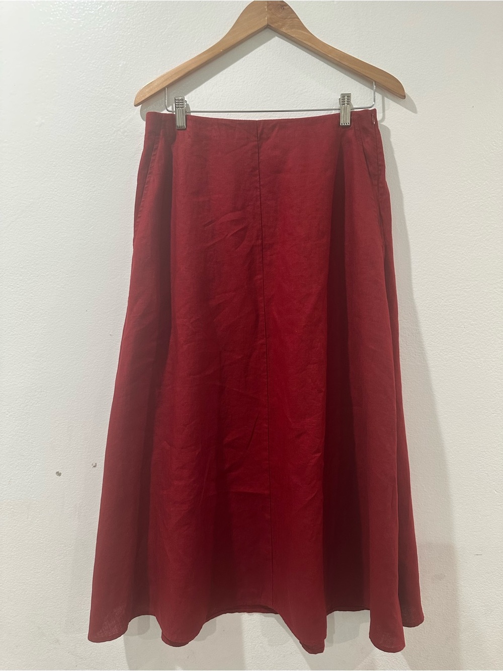 Eileen Fisher Deep Red A-Line Skirt 100 % líne orgánico